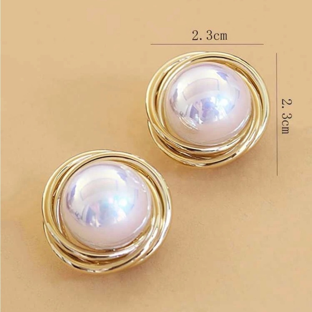 Gold Over 925 Sterling Silver Faux Pearl Decor Stud Earrings - Picture 4 of 6